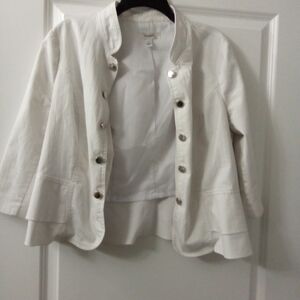 Women's White Peplum Mid Length Jacket Size Large By Dressbarn